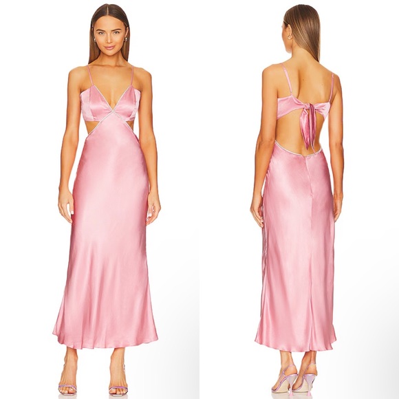 NEW NWT Bardot Rome Diamonte Cutout Slip Dress Maxi Gown In Blush Pink